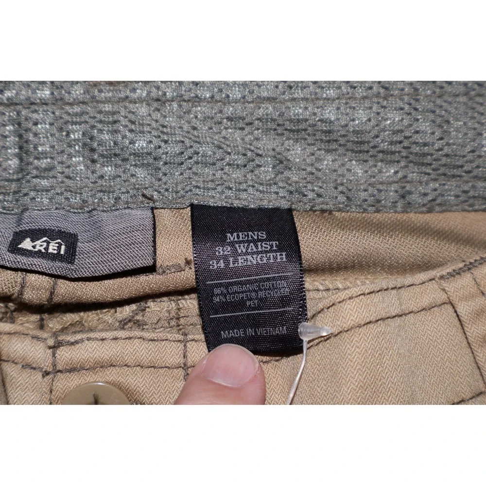 REI Cargo Pants Mens 32x34 Khaki Brown Organic Cotton EcoSensitive Hiking NEW